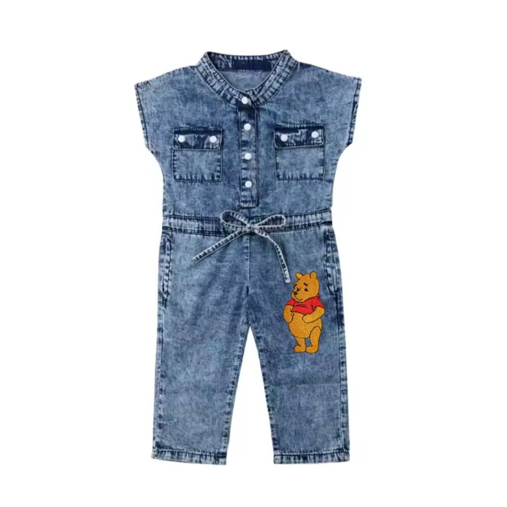 Denim Girl Romper First Birthday Winnie the Pooh clothes Pooh outfit Jumpsuit - Picture 2 of 5